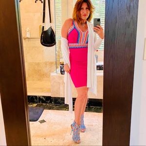 Milly Fuschia Woven Trim Sleeveless Sheath Dress